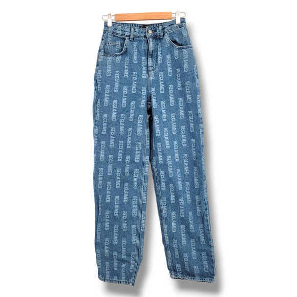 ASOS Reclaimed Vintage‎ Women's High Rise 90s Monogram Print Dad Jeans Size 26 - Picture 1 of 14